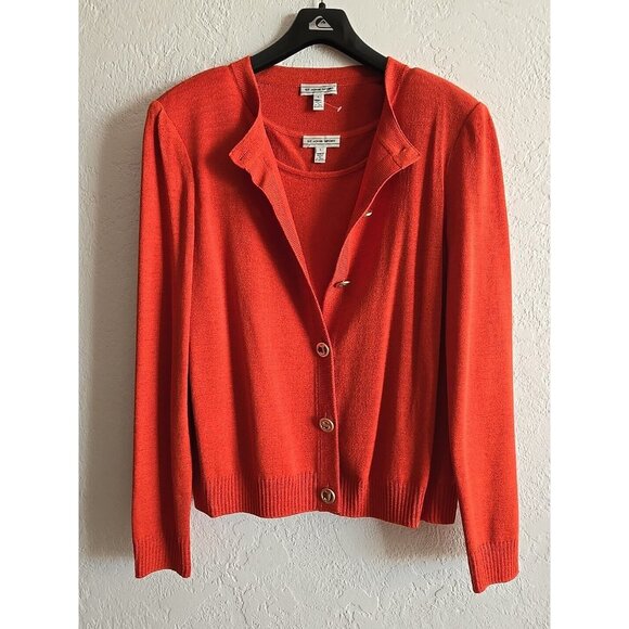 St John Sport Sweater Knit Twin Set Orange Wool/Rayon L NEW - Picture 3 of 10